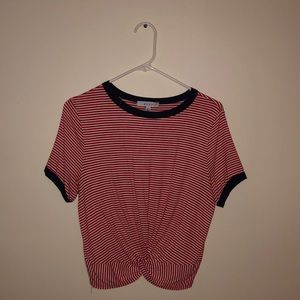 Red/White Striped Crop-Top w/ Navy Blue